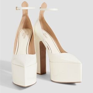 Valentino tan-go pointed toe platform pump in ivory patten leather 165mm 37.5